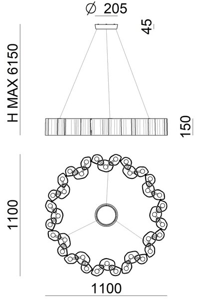 Stilnovo 8686 Honey_PR, designové závěsné svítidlo, 105W LED 2700K stmívatelné, prům. 110cm