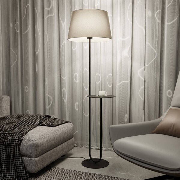 EMIBIG LIGHTING Hotelová stojací lampa, béžová/černá, výška 150 cm, látka/kov, Černá, Obývací pokoj / jídelna, kov, Moderní