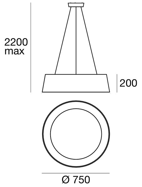 Stilnovo 8094 Oxygen_P, černé závěsné svítidlo, 50W LED 3000K stmívatelné DALI, prům. 75cm