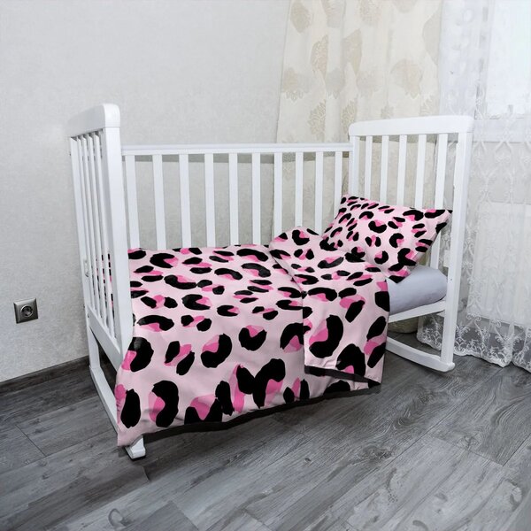 Sablio Mikroplyšové dětské povlečení do postýlky Růžový gepard - 120x90 / 40x60