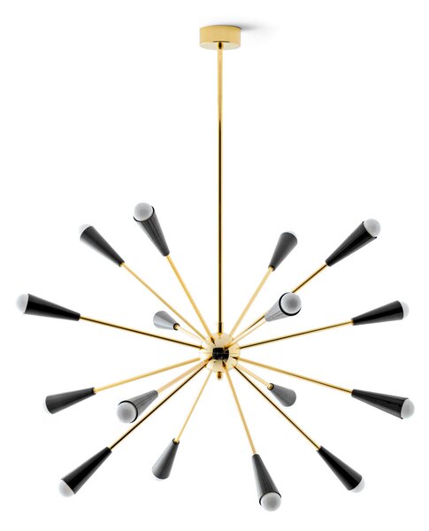 Stilnovo 9590 Sputnik, zlaté závěsné svítidlo s černými rameny, 16x6W LED E14, prům. 99cm
