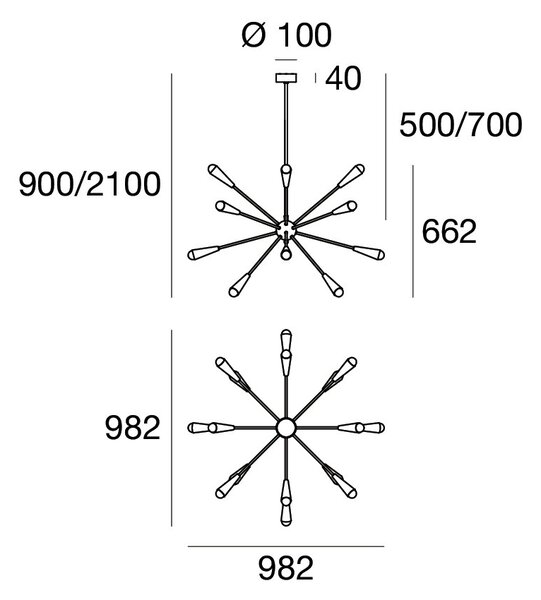 Stilnovo 9591 Sputnik, zlaté závěsné svítidlo, 16x6W LED E14, prům. 99cm