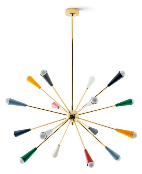 Stilnovo 9592 Sputnik, zlaté závěsné svítidlo s multicolor rameny, 16x6W LED E14, prům. 99cm