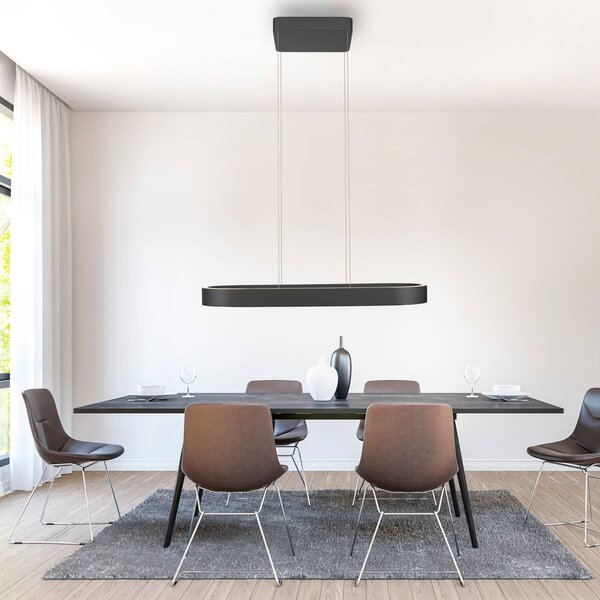 Paul Neuhaus LED závěsné světlo Q-Stretto, černé, 86,8 cm, stmívatelný, Černá, Obývací pokoj / jídelna, kov, Moderní