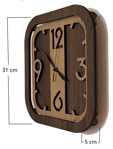 Dřevěné hodiny nástěnné "Čtverec" ořech/dub 31 cm