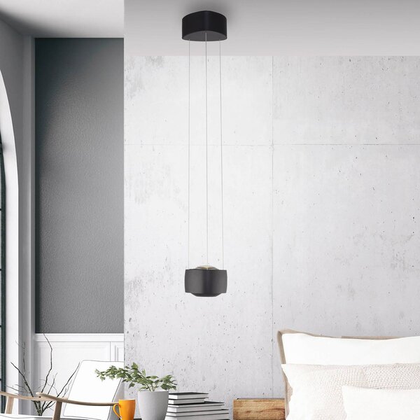 Paul Neuhaus LED závěsné světlo Q-Stretto, černé, Ø 14,5 cm, stmívatelný, Černá, Obývací pokoj / jídelna, kov, Moderní
