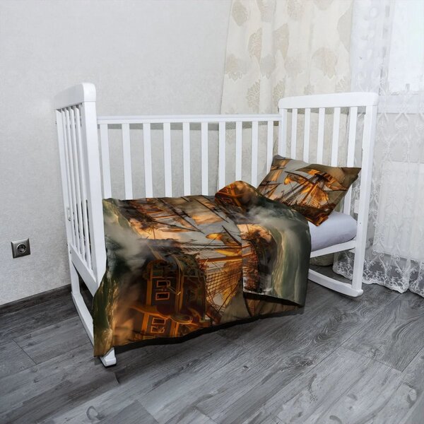 Sablio Mikroplyšové dětské povlečení do postýlky Plachetnice ve vlnách - 120x90 / 40x60