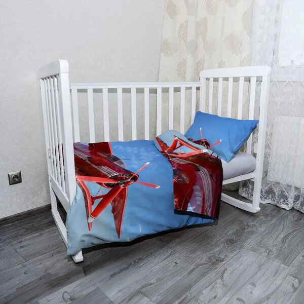 Sablio Mikroplyšové dětské povlečení do postýlky Červené letadlo - 120x90 / 40x60