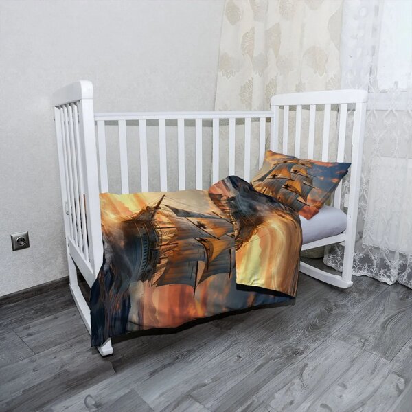 Sablio Mikroplyšové dětské povlečení do postýlky Plachetnice ve vlnách při východu slunce - 120x90 / 40x60