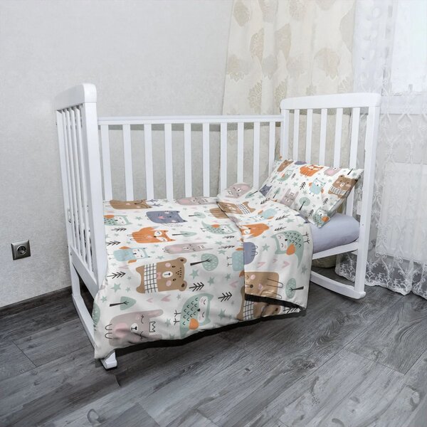 Sablio Mikroplyšové dětské povlečení do postýlky Animovaná lesní zvířátka - 120x90 / 40x60