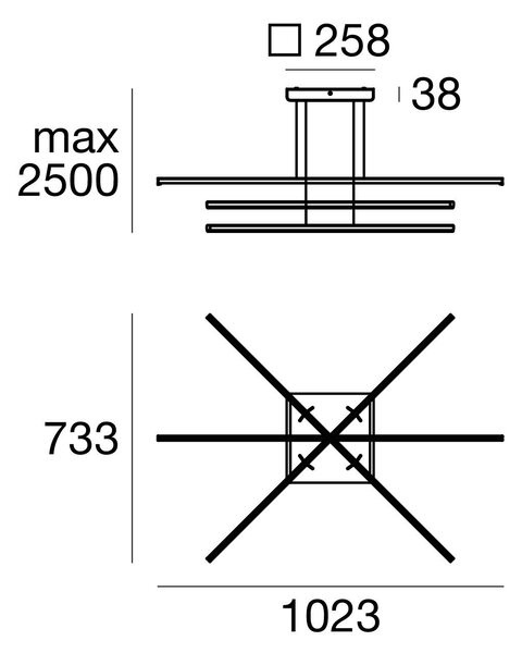 Linea Light 8206 Straight_P3, černé subtilní svítidlo nad stůl, 34W LED 2700K, 102x73cm
