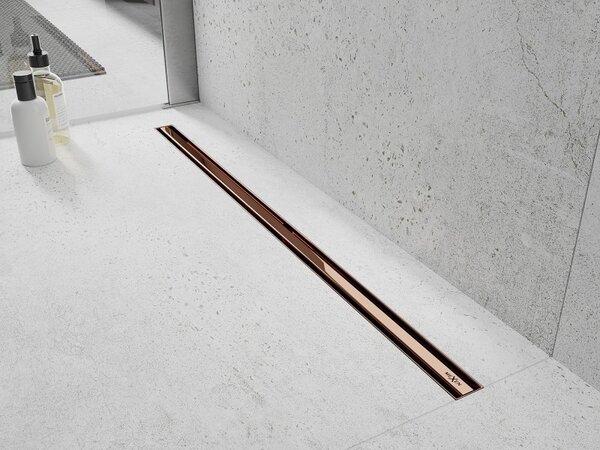 Mexen Flat nerezový sprchový žlab s rotačním 360° sifonem 60 cm, vzor SLIM, růžovo-zlatá, 1641060