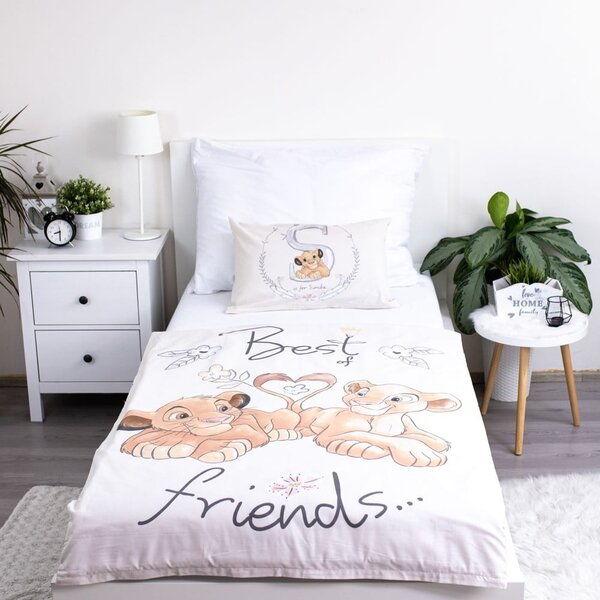 Světle žluté bavlněné dětské povlečení do postýlky 100x135 cm Lion King "Best Friends" – Jerry Fabrics
