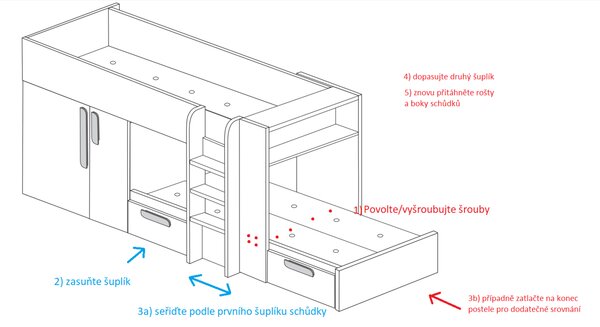 Poschoďová postel pro kluky B s modrými prvky