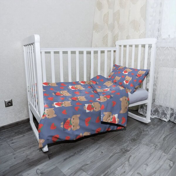 Sablio Mikroplyšové dětské povlečení do postýlky Kočičky s jahodami - 120x90 / 40x60