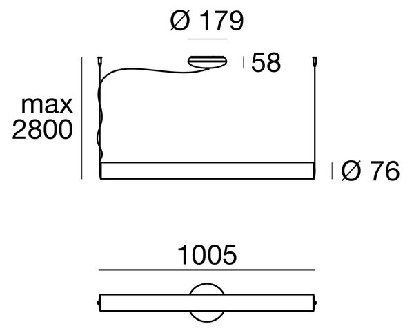 Linea Light 8845 Tu-O, závěsné svítidlo, 36W 3000K DALI, prům. 7,6cm, délka 100,5cm