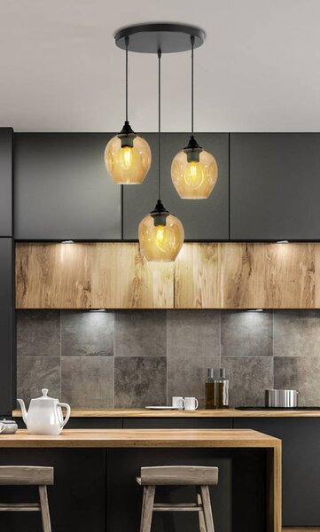 Candellux Černo-hnědý závěsný lustr Aspa pro žárovku 3x E27 s kulatou základnou 33-00613