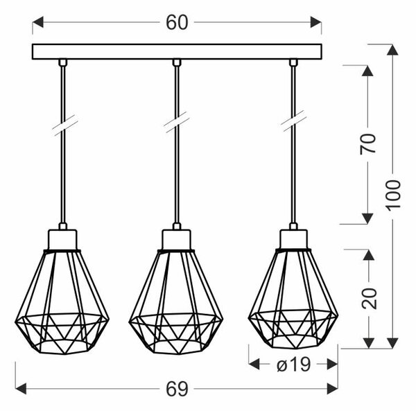 Candellux Černo-zlatý závěsný lustr Primo pro žárovku 3x E27 33-00231