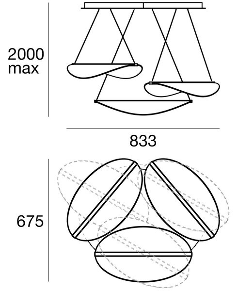 Stilnovo 8168 Diphy_P, závěsné svítidlo, 44W LED 3000K stmívatelné DALI, 83x67cm