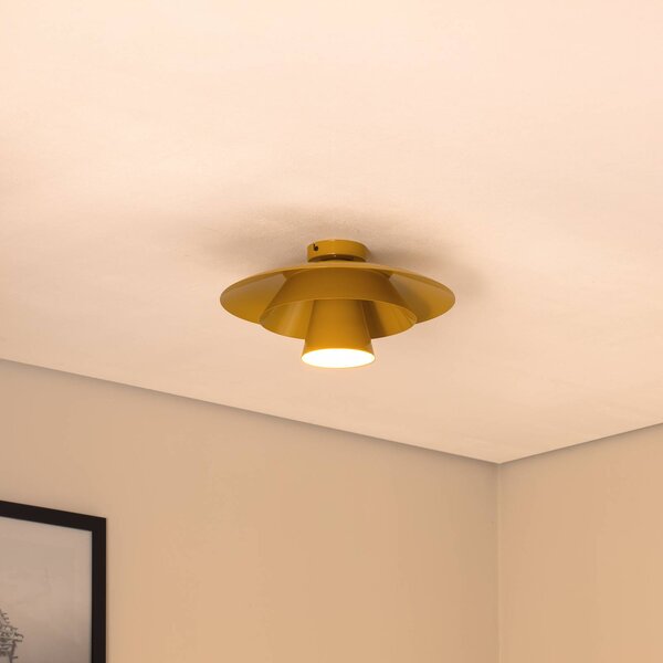 Luminex Stropní světlo Plato, hořčičná, kov, Ø 38 cm, E27, stmívatelný, Žlutá / oranžová, Obývací pokoj / jídelna, kov, Moderní