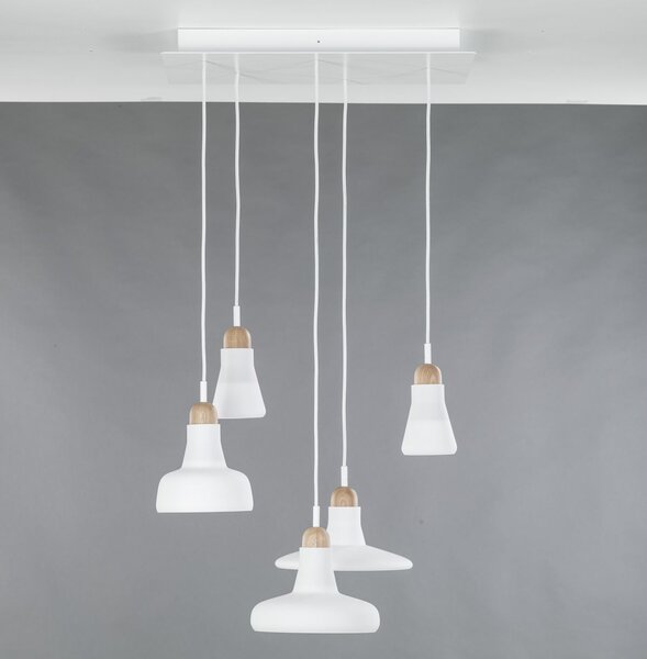 Brokis PC00931_034 Shadows set rectangular small, závěsné svítidlo z foukaného skla, matně bílé sklo/surový dub/bílý kabel, 5x5W LED, 60x36cm