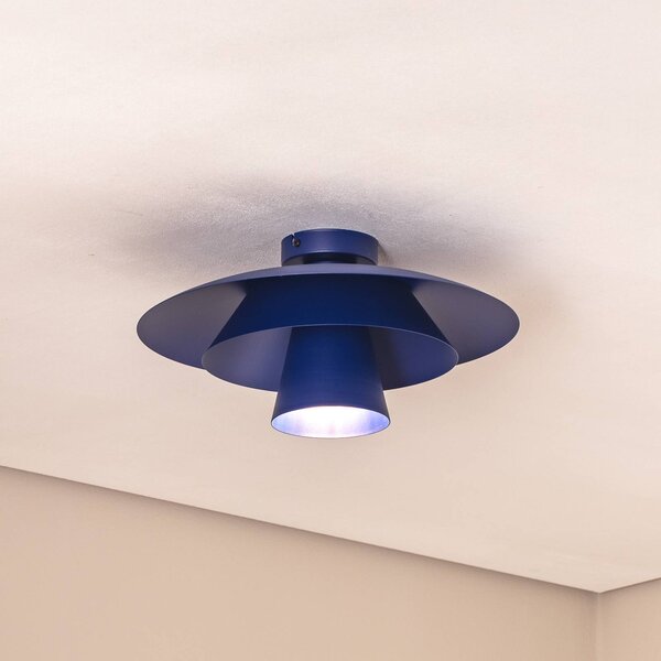 Luminex Stropní světlo Plato, tmavě modré, kov, Ø 38 cm, E27, stmívatelný, Modrá, Obývací pokoj / jídelna, kov, Moderní