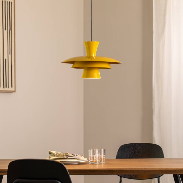 Luminex Závěsné světlo Plato, hořčičná žlutá, kov, Ø 38 cm, E27, stmívatelný, Žlutá / oranžová, Obývací pokoj / jídelna, kov, Moderní