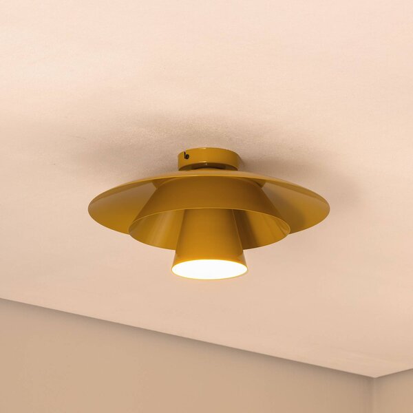 Luminex Stropní světlo Plato, hořčičná, kov, Ø 38 cm, E27, stmívatelný, Žlutá / oranžová, Obývací pokoj / jídelna, kov, Moderní