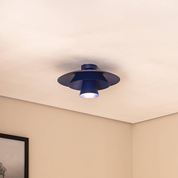 Luminex Stropní světlo Plato, tmavě modré, kov, Ø 38 cm, E27, stmívatelný, Modrá, Obývací pokoj / jídelna, kov, Moderní