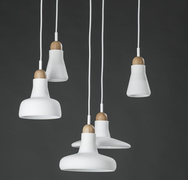 Brokis PC00931_034 Shadows set rectangular small, závěsné svítidlo z foukaného skla, matně bílé sklo/surový dub/bílý kabel, 5x5W LED, 60x36cm