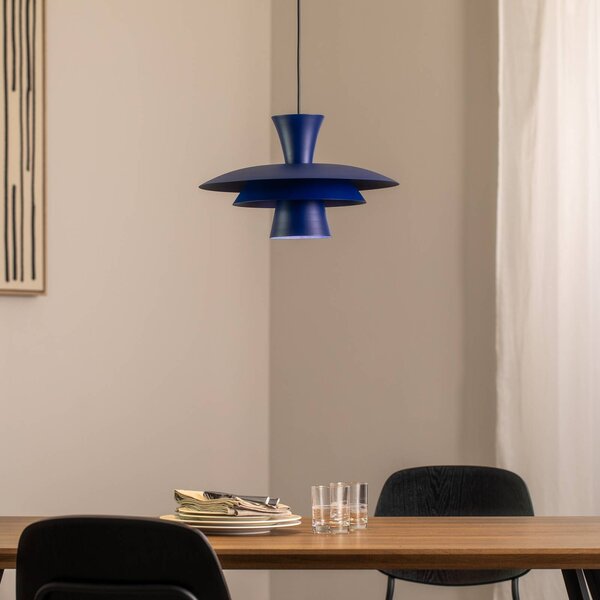 Luminex Závěsné světlo Plato, tmavě modré, kov, Ø 38 cm, E27, stmívatelný, Modrá, Obývací pokoj / jídelna, kov, Moderní