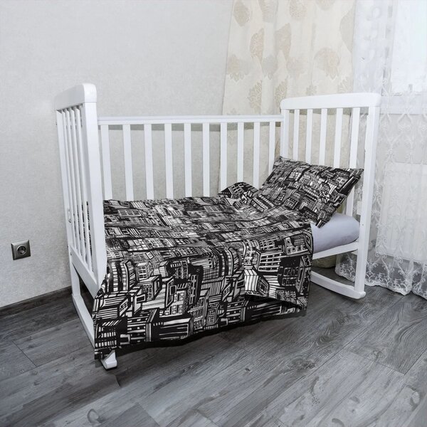 Sablio Mikroplyšové dětské povlečení do postýlky Kreslené mrakodrapy - 120x90 / 40x60