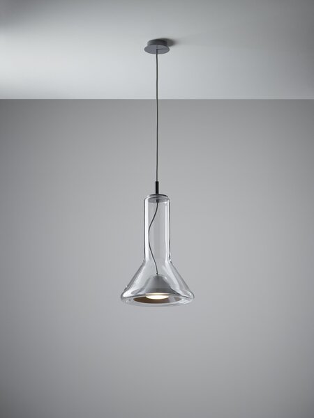 Brokis PC00952_037 Whistle small, závěsné svítidlo, foukané čiré sklo/černý chrom, 1x10W LED GX53 2700K stmívatelné, výška 40cm