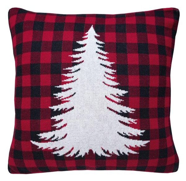 Pletený povlak DESIGN bílý strom+káro červenobílá 45 x 45 cm