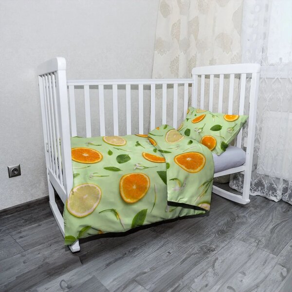 Sablio Mikroplyšové dětské povlečení do postýlky Citrus a květ - 120x90 / 40x60