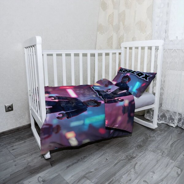 Sablio Mikroplyšové dětské povlečení do postýlky ROBLOX Neonové město - 120x90 / 40x60