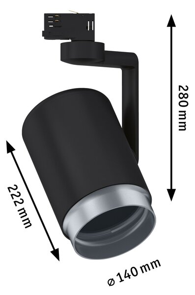Paulmann 95414 ProRail3 Asthene, černý reflektor, 1x50W E27, výška 22,2cm
