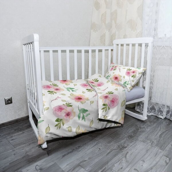 Sablio Dětské povlečení do postýlky Růžové květy - 120x90 / 40x60