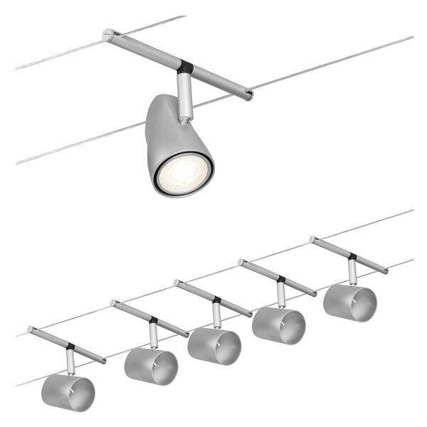 Paulmann 94465 CorDuo Cup Basic, matně chromový lankový systém, 5x max 10W LED 12V, 500cm