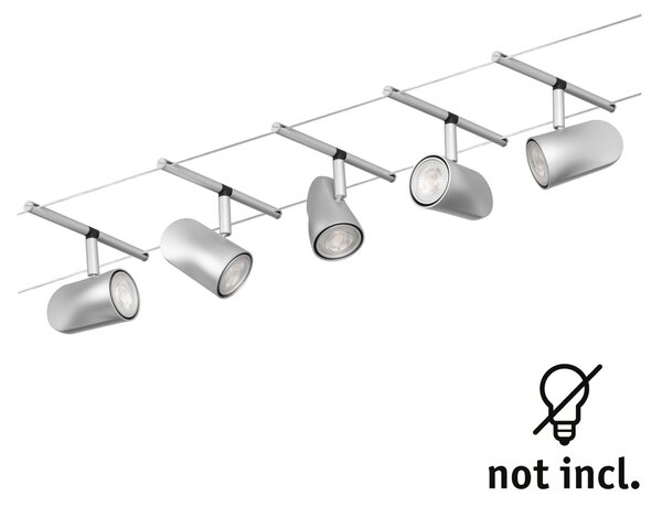 Paulmann 94465 CorDuo Cup Basic, matně chromový lankový systém, 5x max 10W LED 12V, 500cm