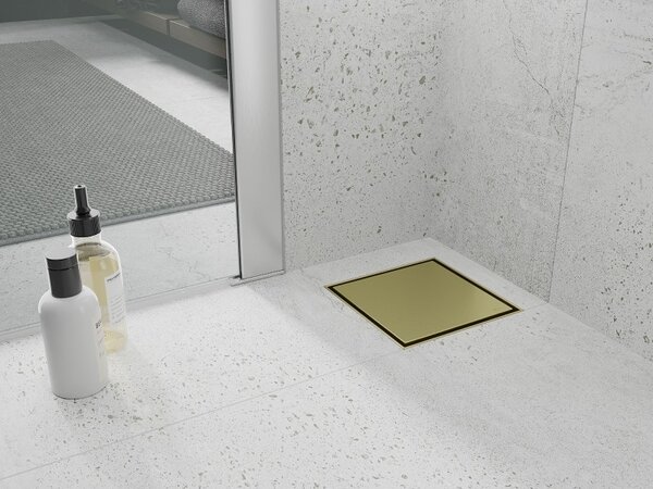 Mexen Flat-Q, bodová podlahová vpusť 12 cm, zlatá matná, 1A10012