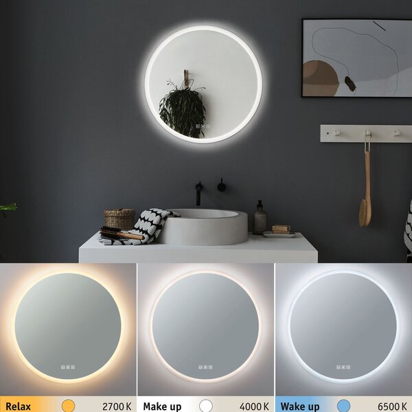 Paulmann 78952 Mirra, zrcadlo s osvětlením, 22W LED 2700/4000/6500K, prům. 60cm, IP44