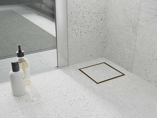 Mexen Flat-Q, bodová podlahová vpusť 12 cm, zlatá matná, 1A10012