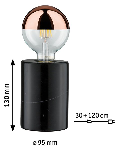 Paulmann 79600 Nordin, stolní lampa pro designovou žárovku z černého mramoru, 1xE27, výška 13cm