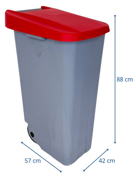 Denox odpadkový koš RECICLO na tříděný odpad 110 L, červené víko, plastový s kolečky