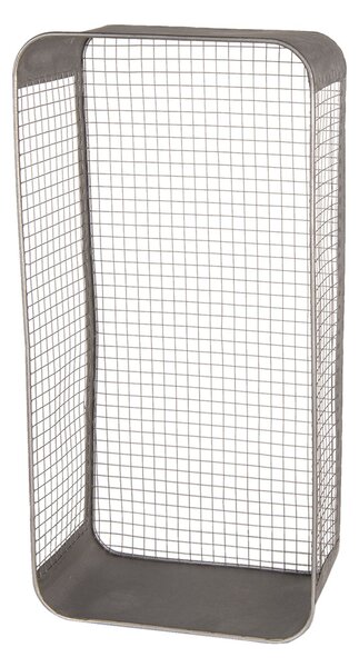 Nástěnná šedá kovová polička z pletiva - 28*15*57 cm - Clayre & Eef