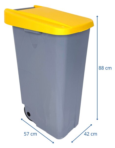 Denox odpadkový koš RECICLO na tříděný odpad 110 L, žluté víko, plastový s kolečky