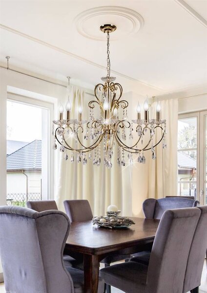 Zlatý křišťálový lustr Aurora pro žárovku 8x E14 - Candellux - LED lustry a svítidla > Kolekce svítidel > Kolekce svítidel AURORA