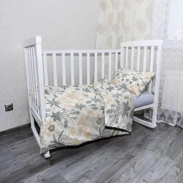 Sablio Mikroplyšové dětské povlečení do postýlky Šedé květiny - 130x90 / 40x60