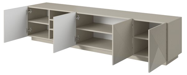 TV stolek Asha 200 cm s rýhovanými dvířky a výklenkem - kašmír
